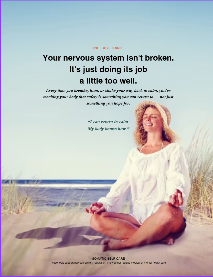 Somatic Self-Care Guide — sample page showing the 7-day nervous system reset plan