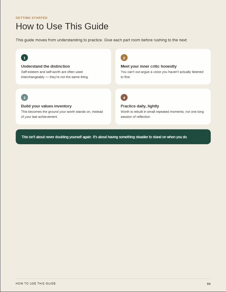 Unshakeable — sample page showing the values inventory