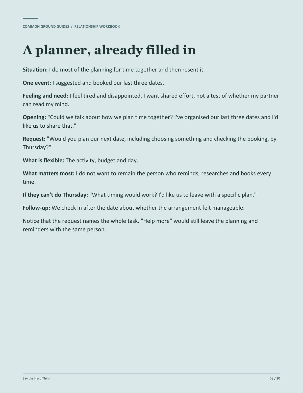 Say the Hard Thing - A planner, already filled in