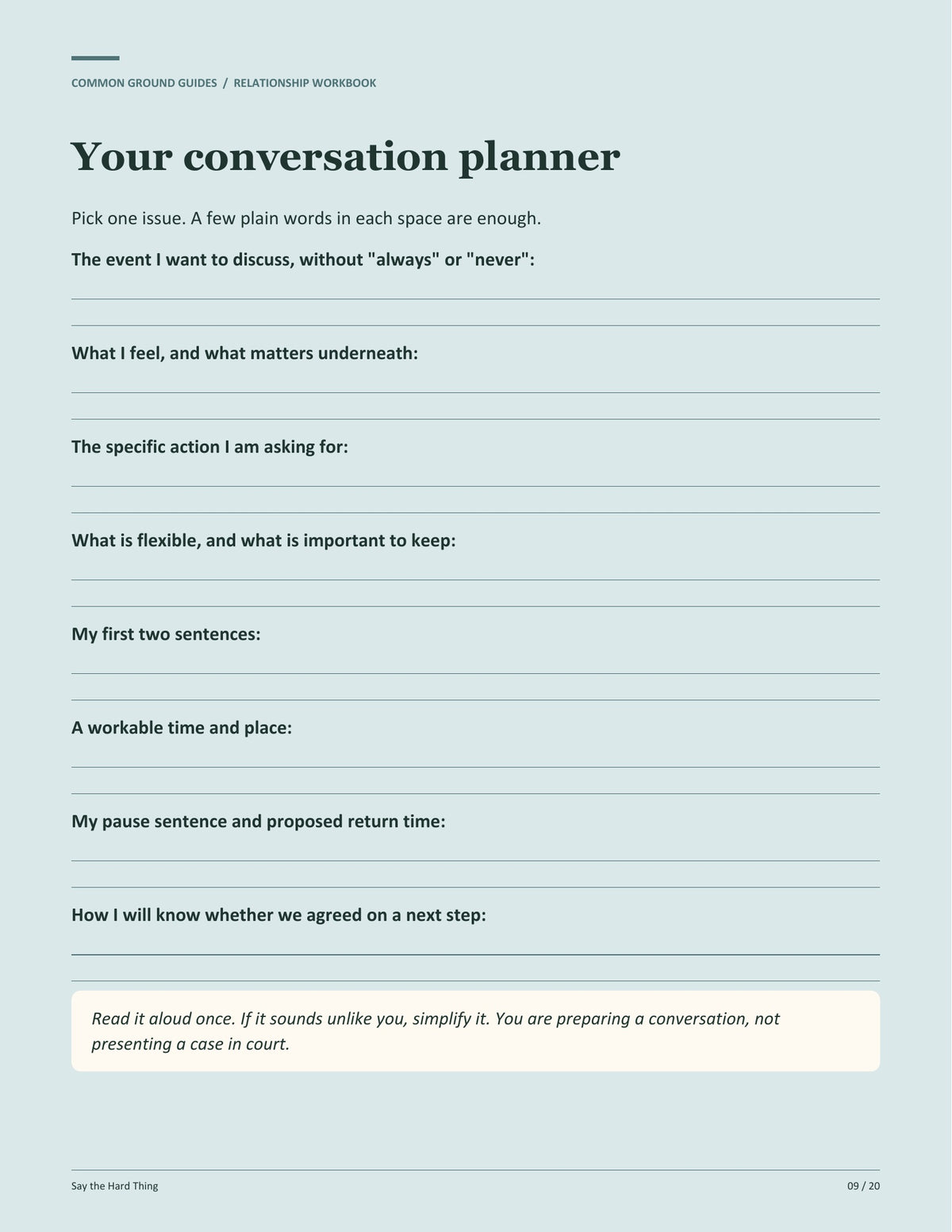 Say the Hard Thing - Your conversation planner