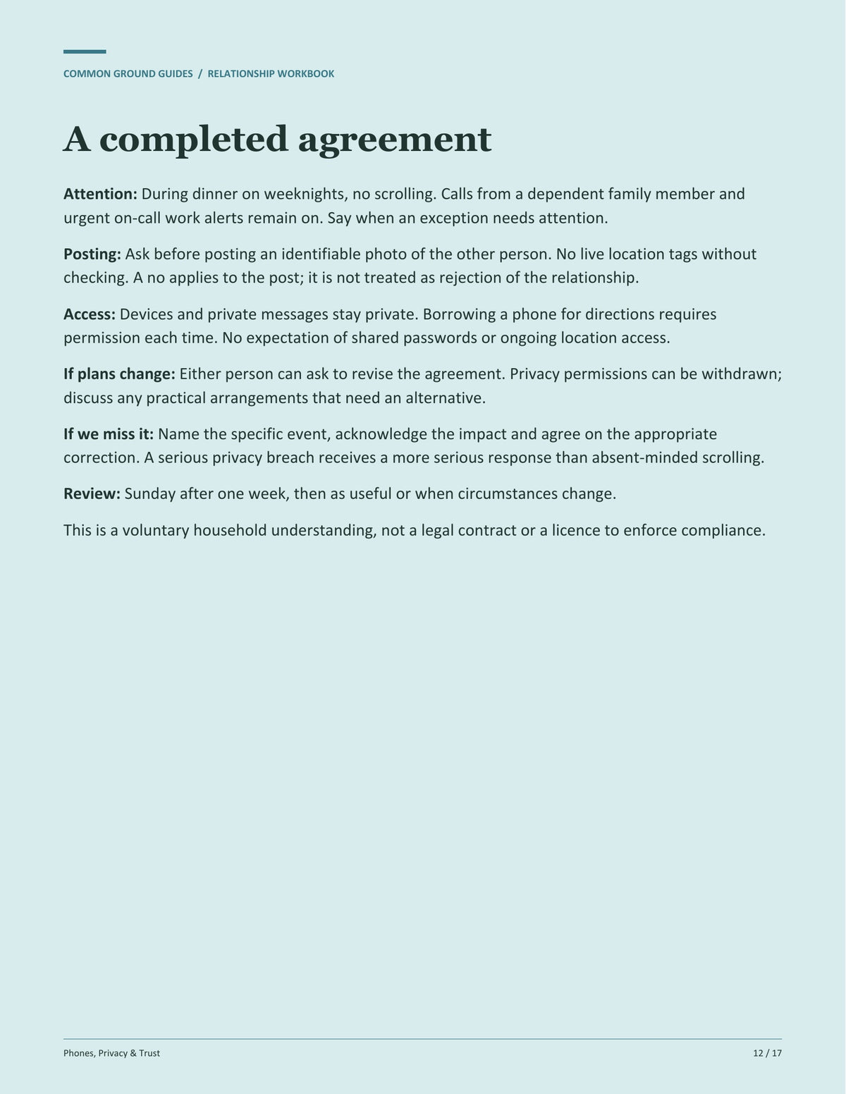 Phones, Privacy & Trust - A completed agreement
