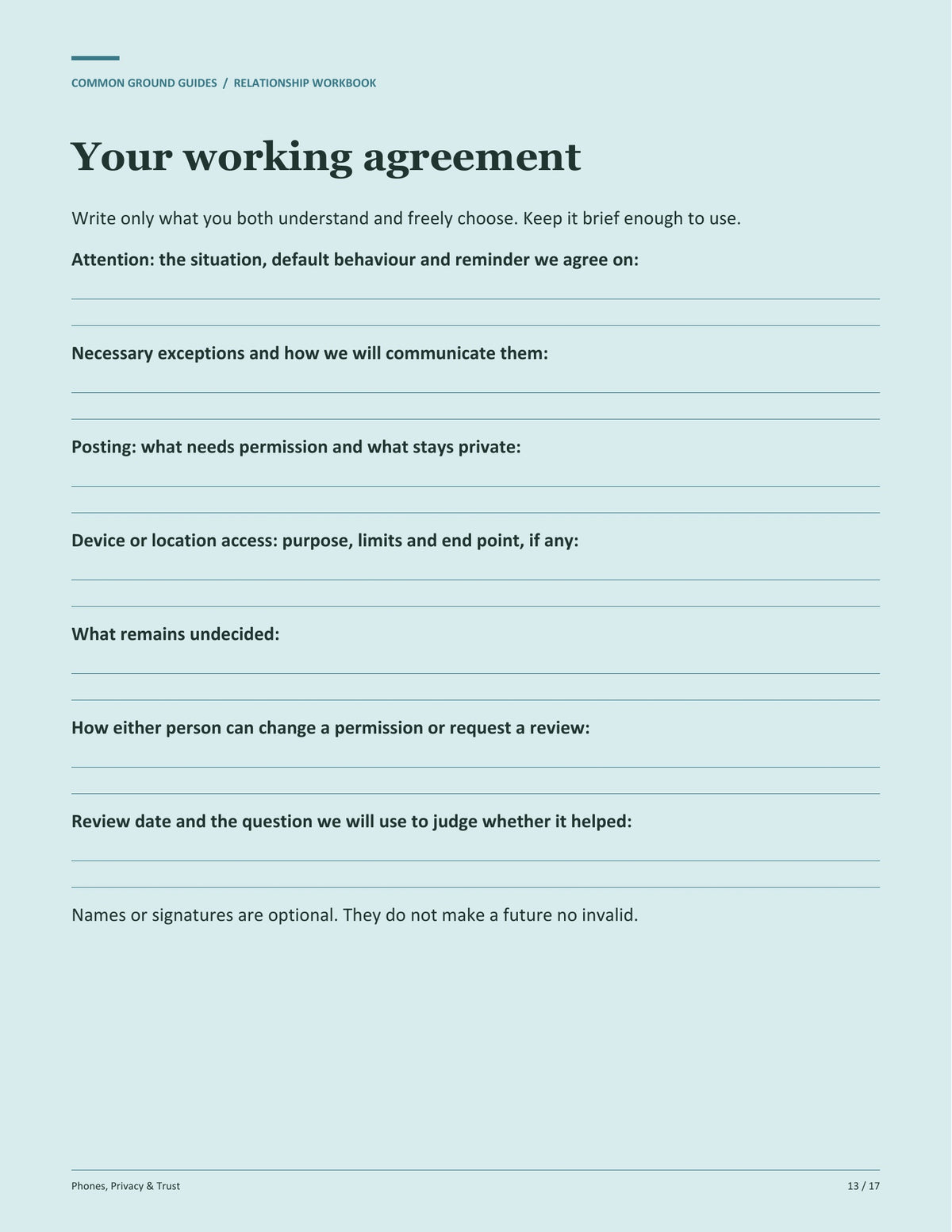 Phones, Privacy & Trust - Your working agreement