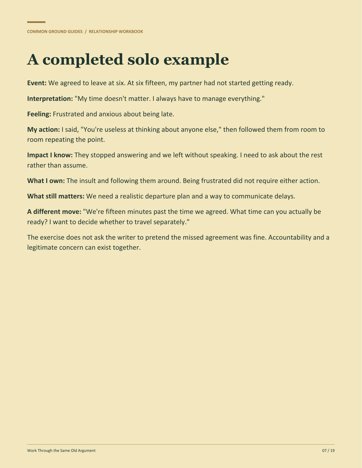 Work Through the Same Old Argument - A completed solo example