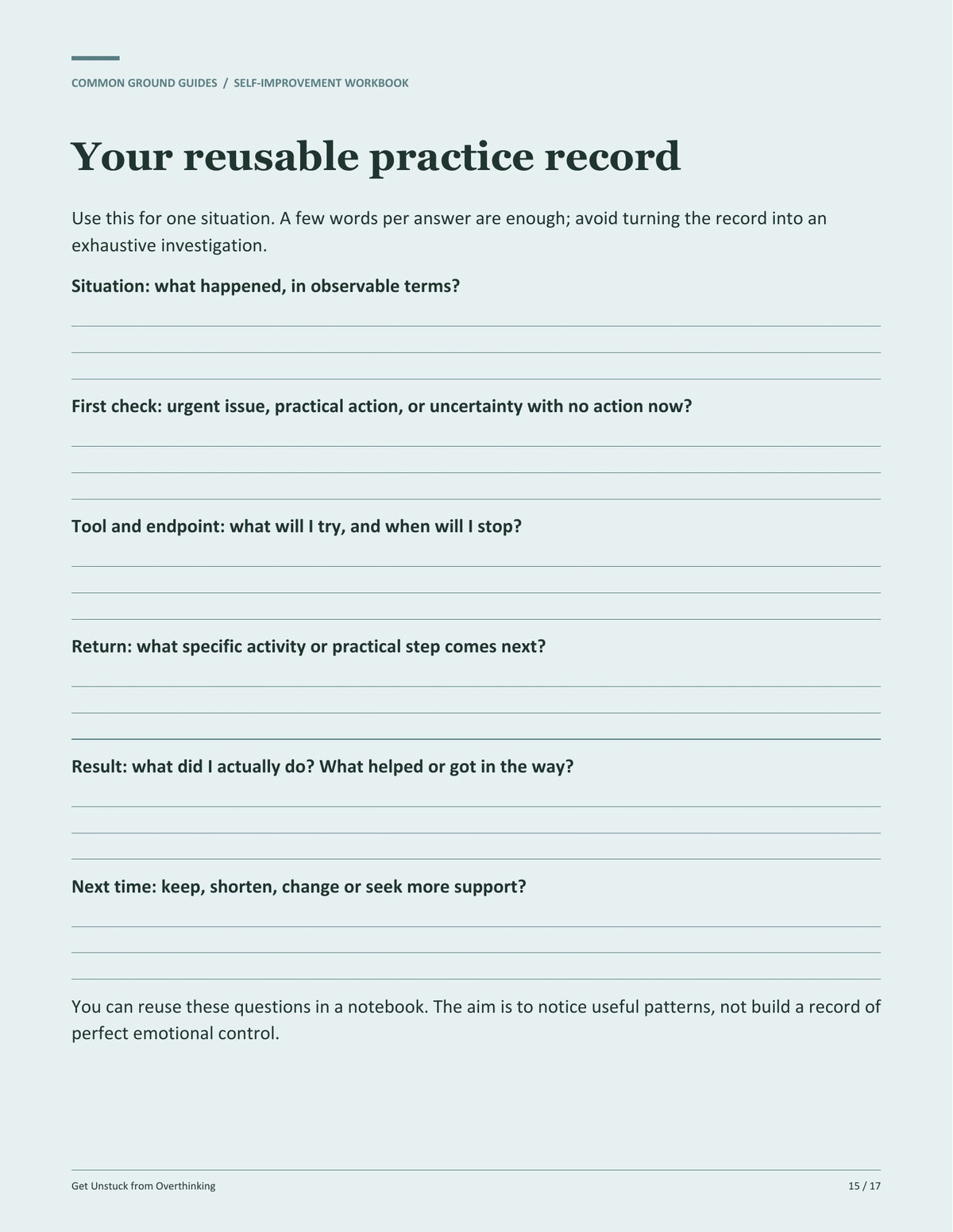 Get Unstuck from Overthinking - Your reusable practice record