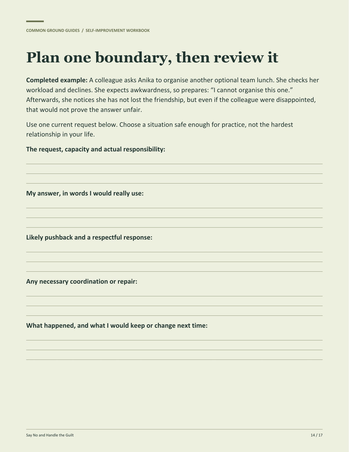 Say No and Handle the Guilt - Plan one boundary, then review it