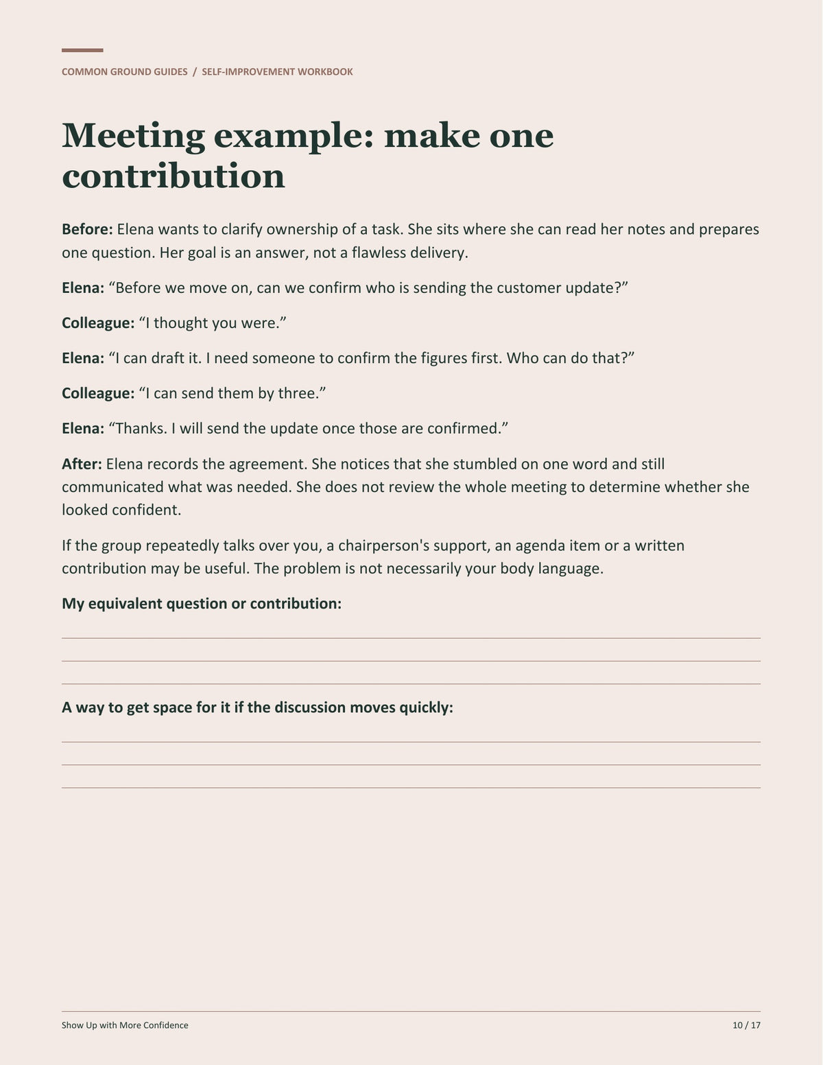 Show Up with More Confidence - Meeting example: make one contribution