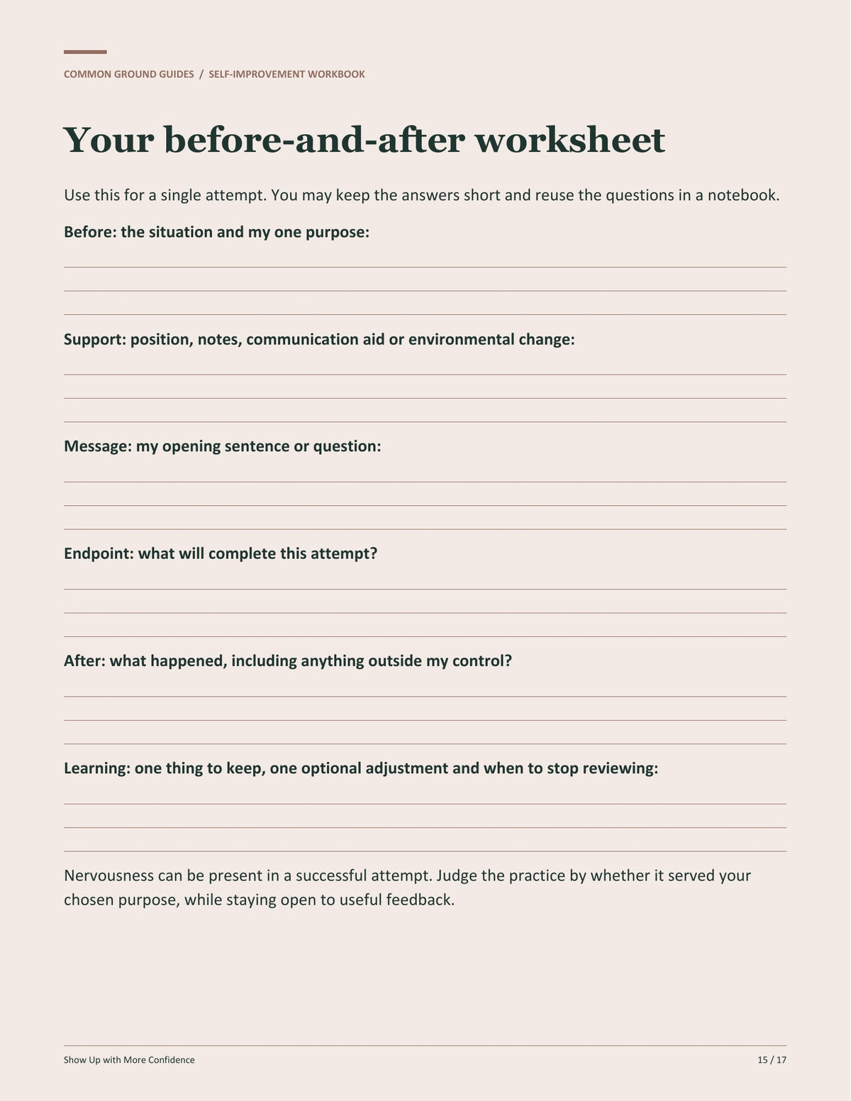 Show Up with More Confidence - Your before-and-after worksheet
