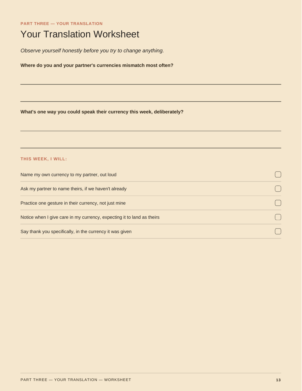 Love, Translated, page 13 of 15: Your Translation Worksheet.