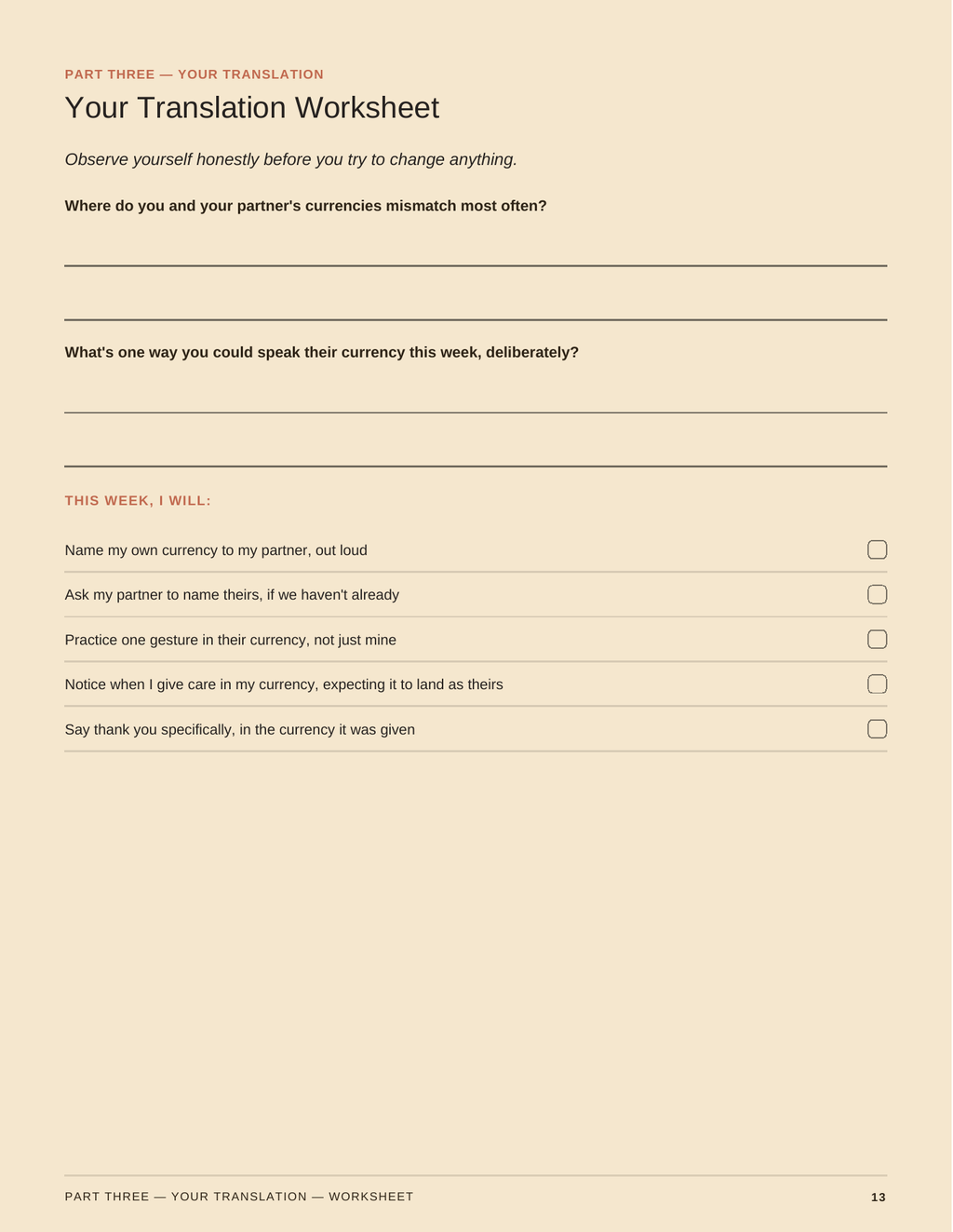 Love, Translated, page 13 of 15: Your Translation Worksheet.
