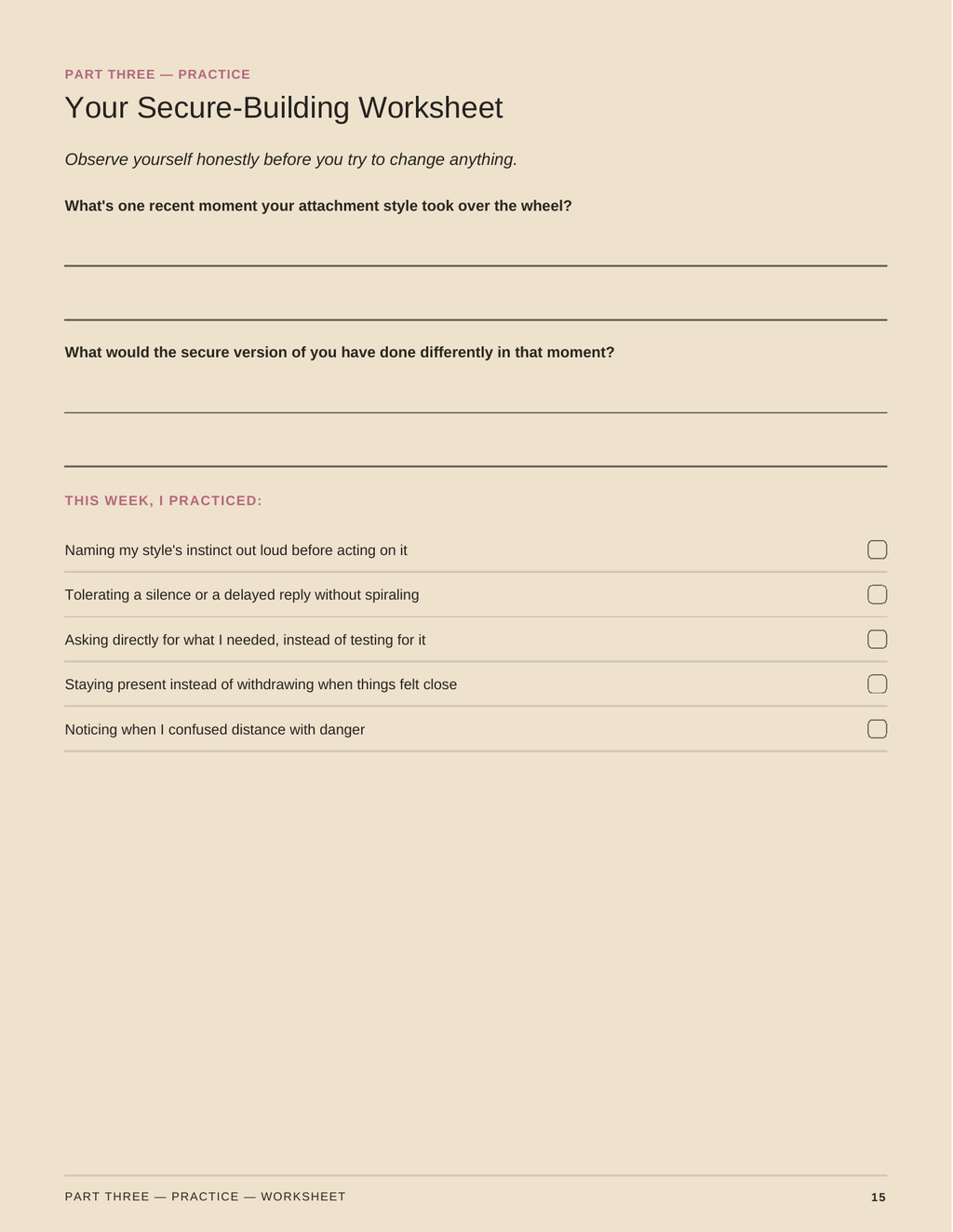 The Attachment Code, page 15 of 18: Your Secure-Building Worksheet.