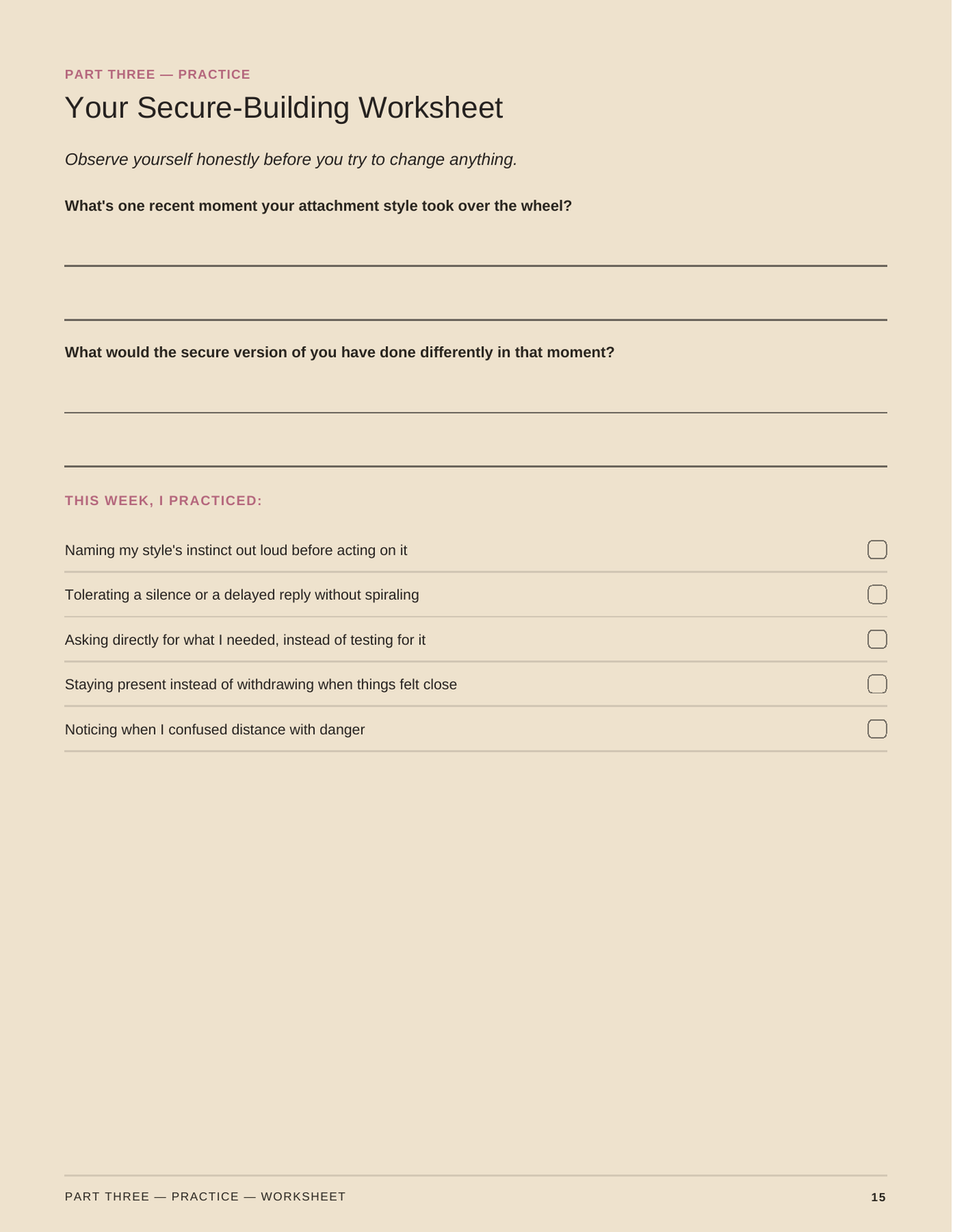 The Attachment Code, page 15 of 18: Your Secure-Building Worksheet.