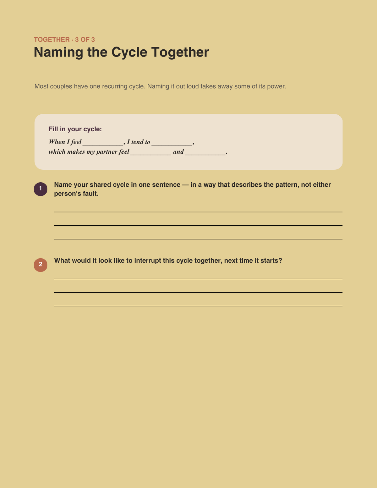 Shadow Work Journal for Couples, page 12 of 16: Naming the Cycle Together.