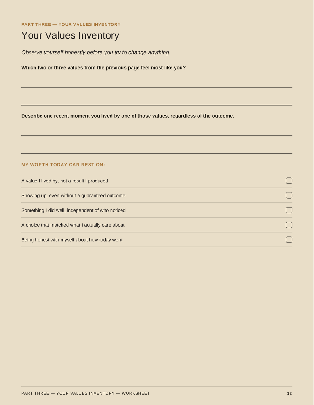 Unshakeable, page 12 of 17: Your Values Inventory.