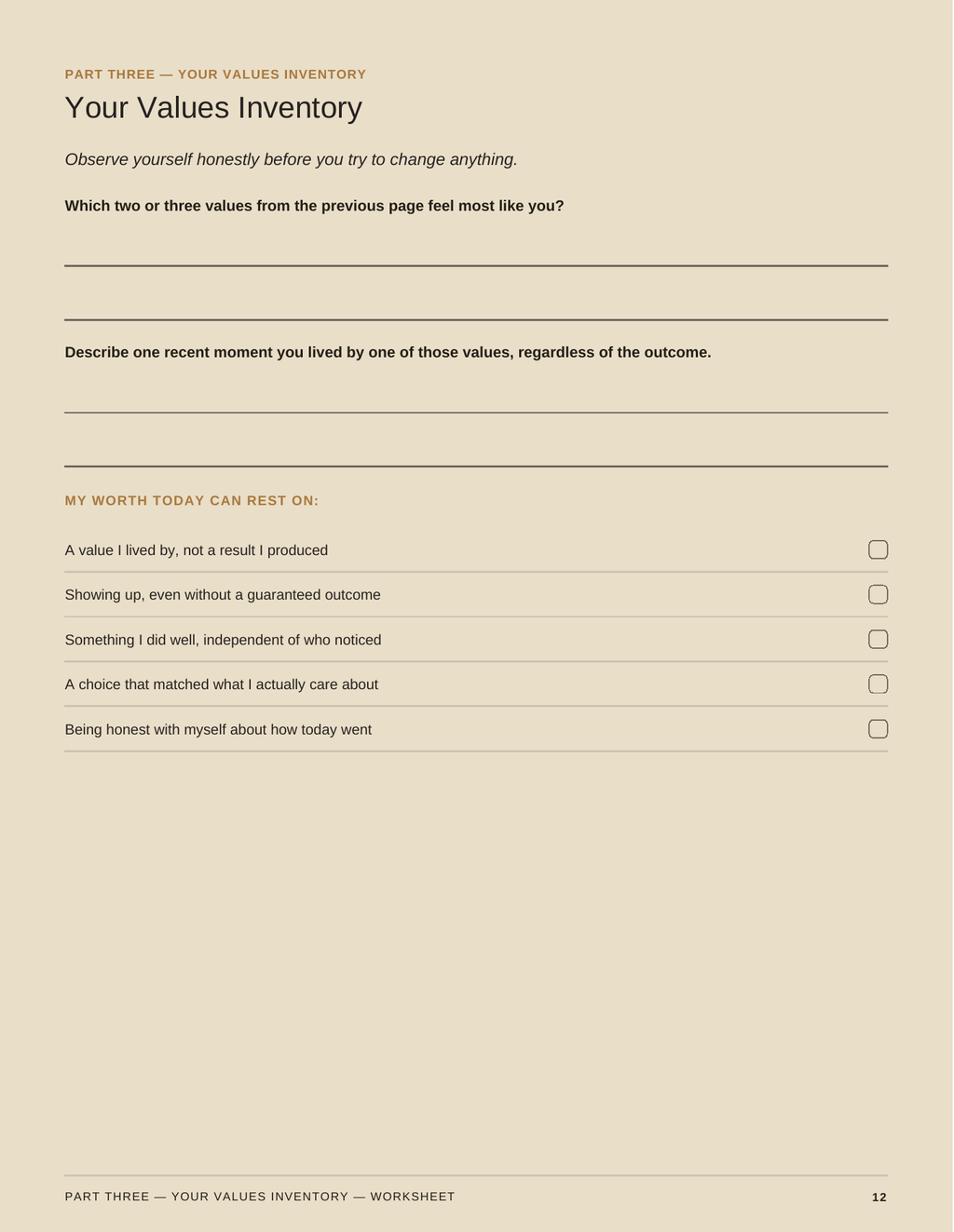 Unshakeable, page 12 of 17: Your Values Inventory.