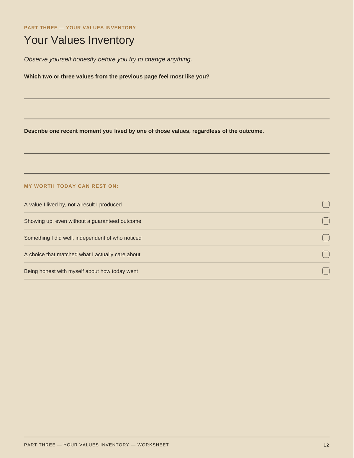 Unshakeable, page 12 of 17: Your Values Inventory.
